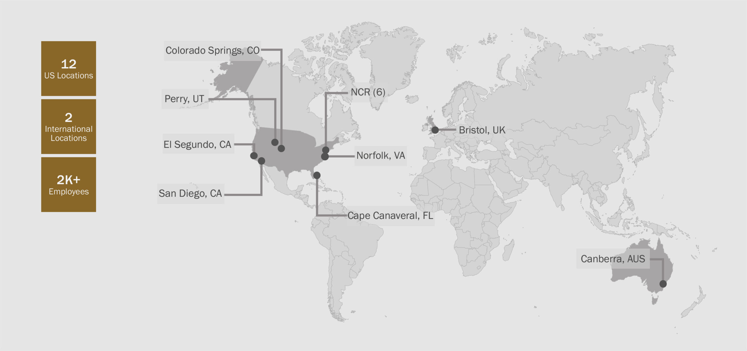 A map detailing the 14 locations of SPA's global strategic footprint