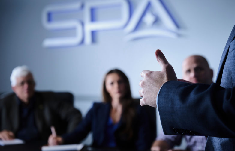 A close up of a hand during a meeting at SPA headquarters in Alexandria