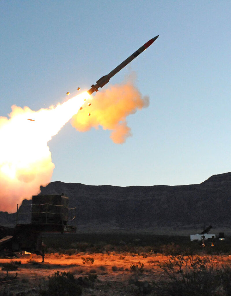 A stock image of a missile launching depicting the defense domain that Systems Planning & Analysis covers