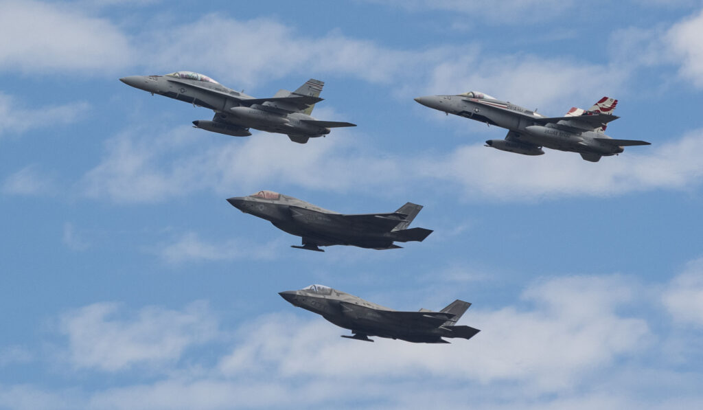 A stock image of military jets flying in formation depicting SPA's strategic analysis and force design capability