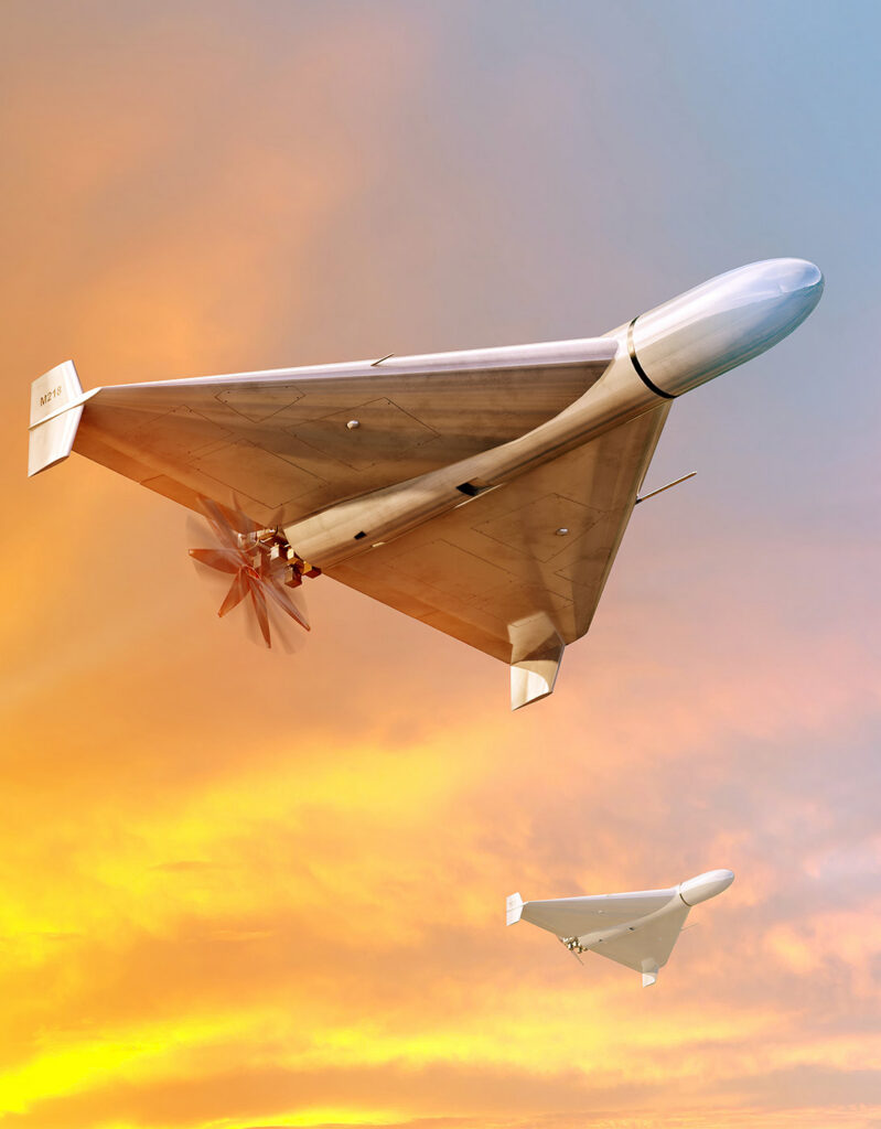 A stock image of flying C-UAS drones